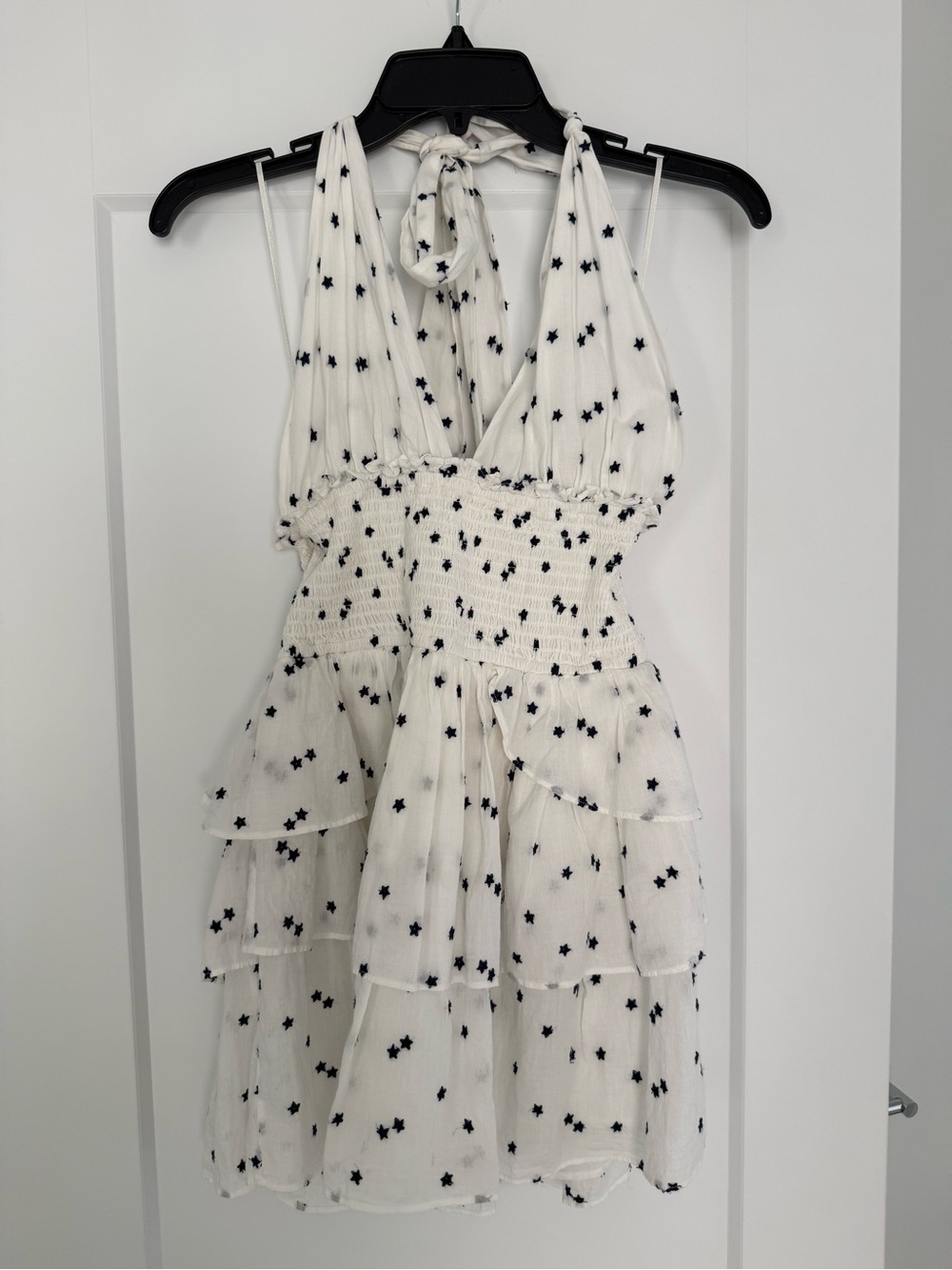 LoveShackFancy White Star-Print Halter Mini Dress